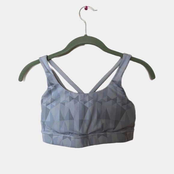 Lululemon Energy Silver Grey Geometric Strappy Criss Cross Back Sportsbra Size 4 - Picture 1 of 4